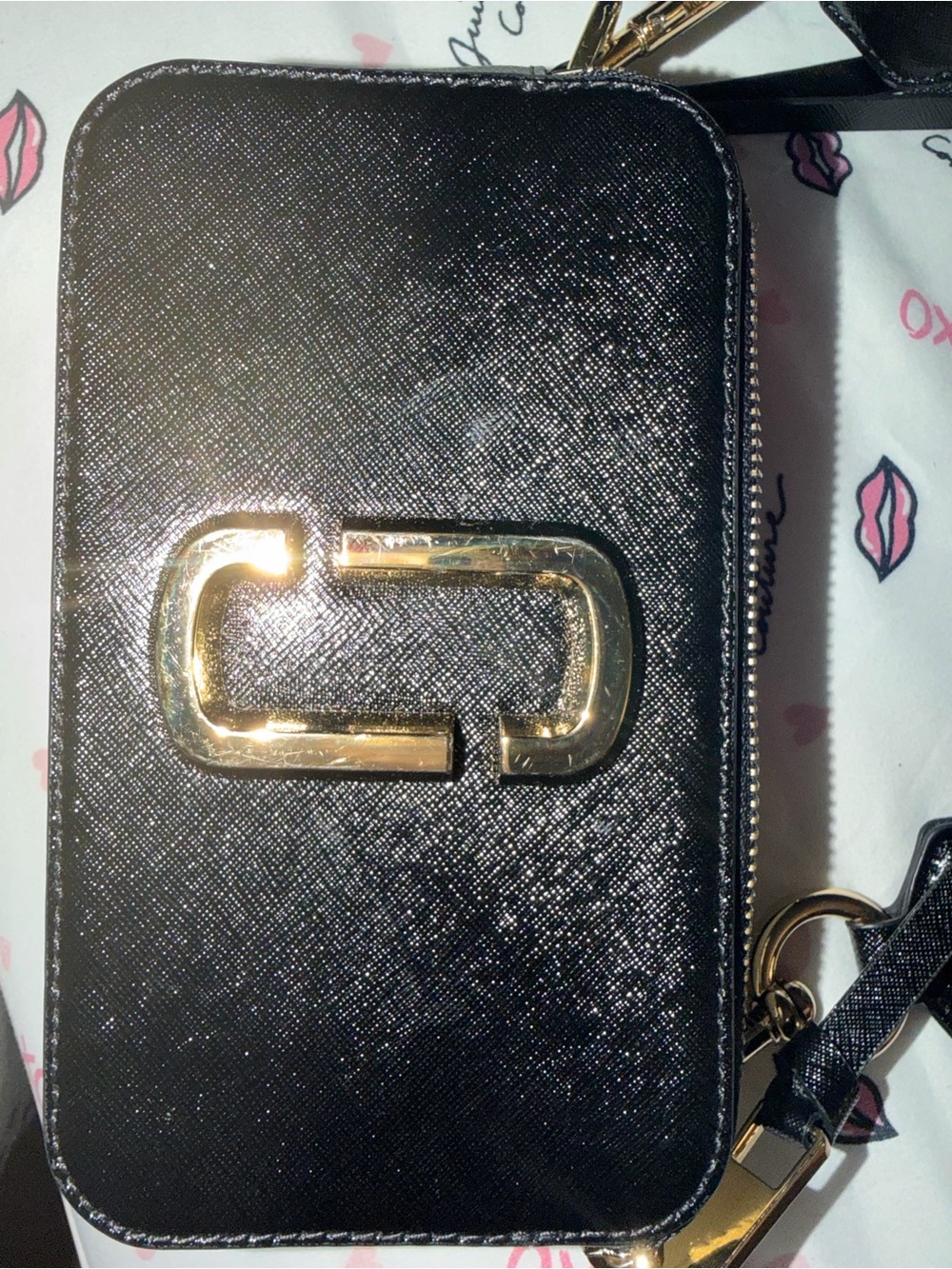 Marc Jacobs Black Crossbody Camera Bag with Gold Hardware
